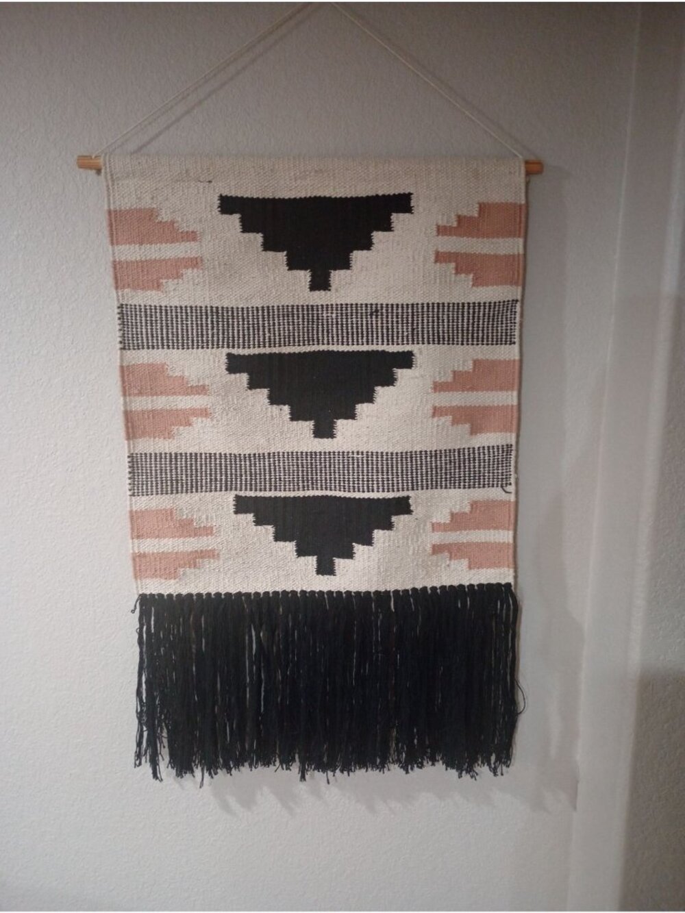 Bohemian Art Woven Macrame  Clay , black and natural colored Tapestry in a South